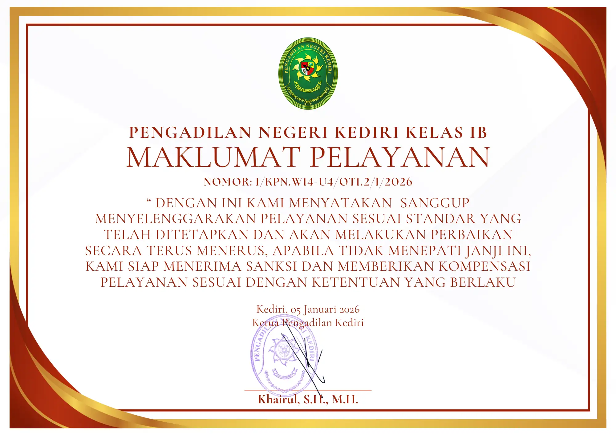 Malkumat Pelayanan Pengadilan Negeri Kediri kelas I-B