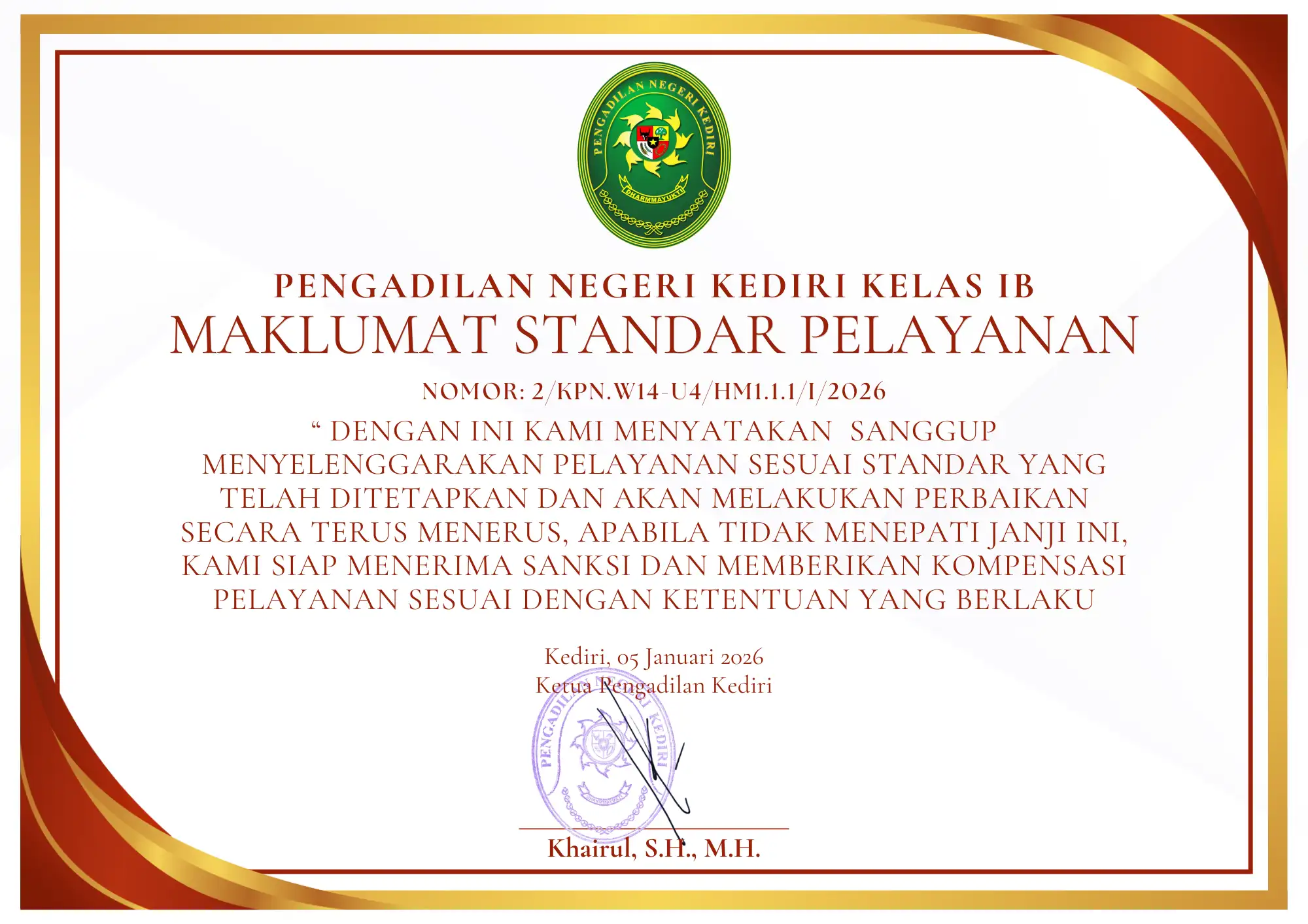 Malkumat Standar Pelayanan Pengadilan Negeri Kediri kelas I-B